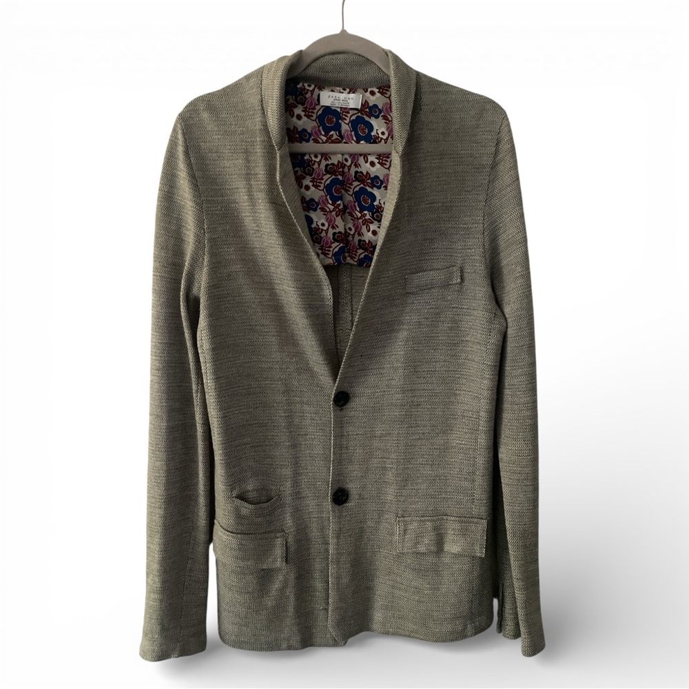 Zara Olive Knit Sport Coat with Floral Lining